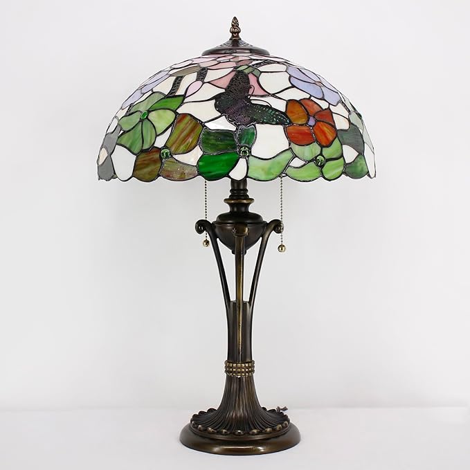 Tiffany Table Lamp Butterfly Flower Stained Glass Desk Lamp 16X16X24 Inches Reading Light