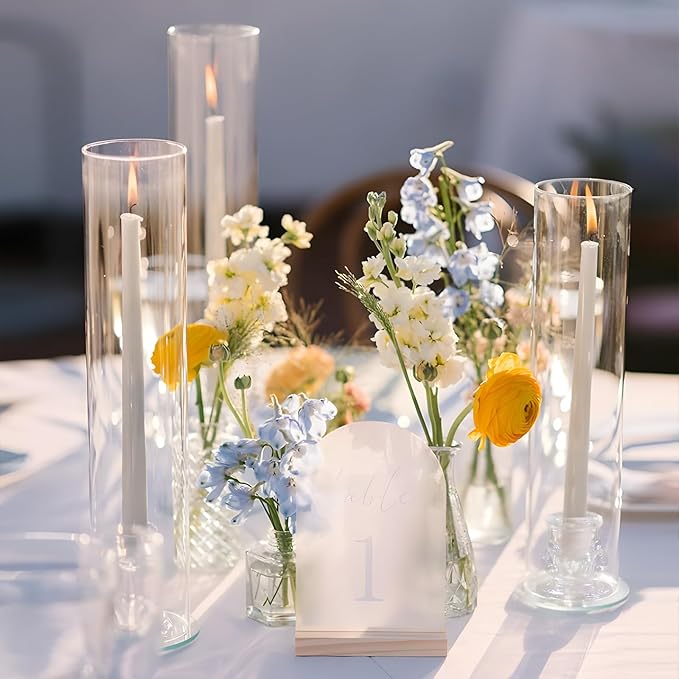 Hurricane Glass Candle Holders, Set of 10 Candlestick Holders for Taper Candle with 11.8" Tall Windproof Cylinder Covers Candle Stand Bulk for Table Centerpieces on Wedding Birthday Housewarming Decor