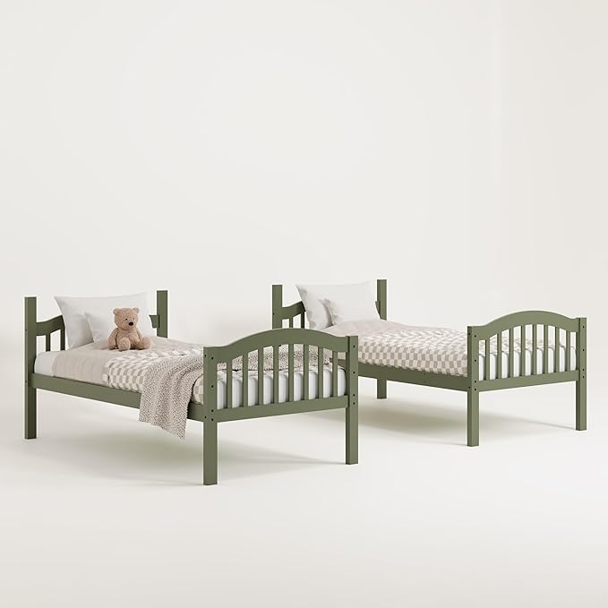 Storkcraft Long Horn Twin-Over-Twin Bunk Bed (Olive) - GREENGUARD Gold Certified, Converts to 2 Individual Twin Beds