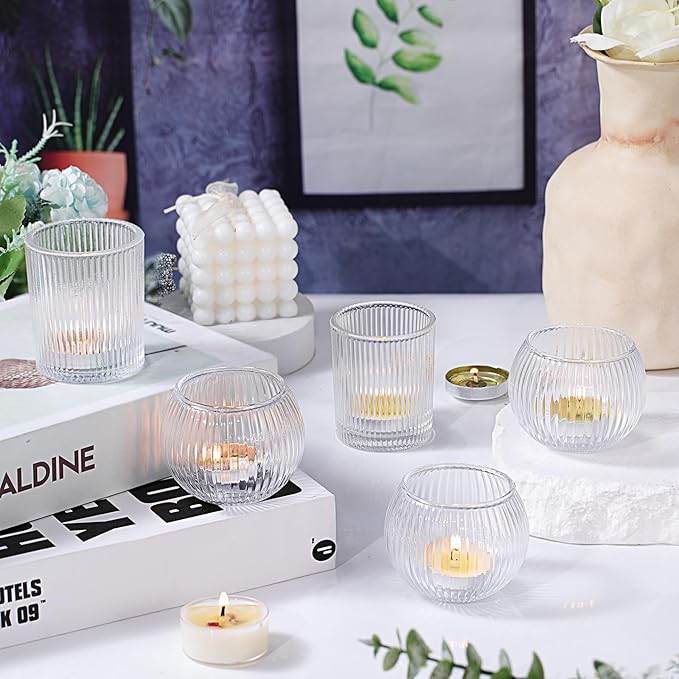 Clear Votive Candle Holders Set of 10-Round Glass Candle Holders Bulk for Wedding Table Centerpiece,Tea Lights Candle Holder Glass for Bridal Shower,Home & Dinner Party Decor