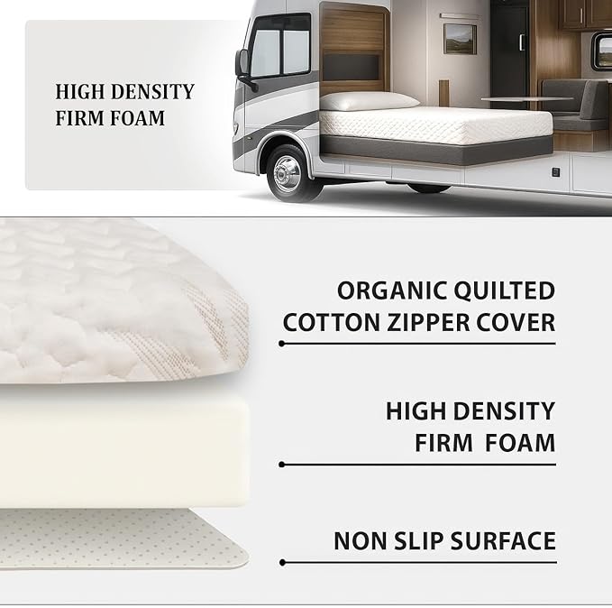 Foamma 3” x 28” x 72” Camper/RV Travel Memory Foam Bunk Mattress with Cover, Made in USA, Comfortable, Travel Trailer, CertiPUR-US Certified
