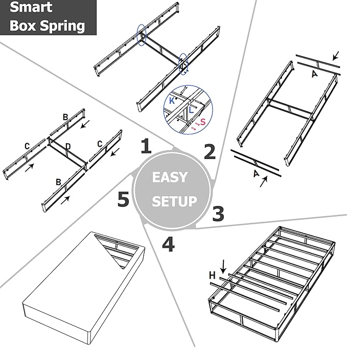 Box Spring Twin Size 5 Inch Low Profile Heavy Duty Metal Frame Mattress Foundation, Quiet Noise-Free,Easy Assembly, 3000lbs Max Weight Capacity