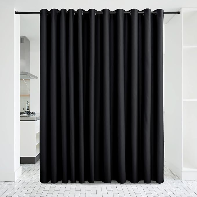 NICETOWN Black Room Dividers Curtains Screens Partitions, Premium Heavyweight Laundry Room Divider for Office, Vintage and Sliding Room (1 Panel, 20ft Wide x 7ft Long)