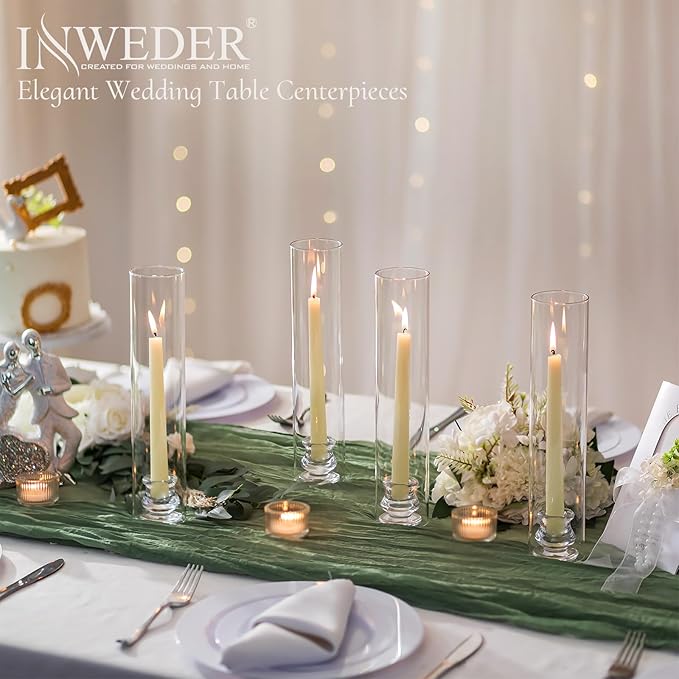 Glass Hurricane Candle Holder: 12" Tall Candlestick Holder Bulk with Cylinder Windproof Cover Set of 10 Clear Taper Candle Holders for Wedding Party Birthday Christmas Decor
