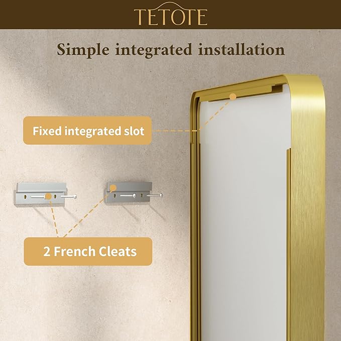 TETOTE Brushed Gold Bathroom Mirror 40 x 24 Gold Metal Framed Bathroom Mirror, Tempered Glass, Modern Farmhouse Wall Mounted Mirror for Decorative(Horizontal/Vertical)