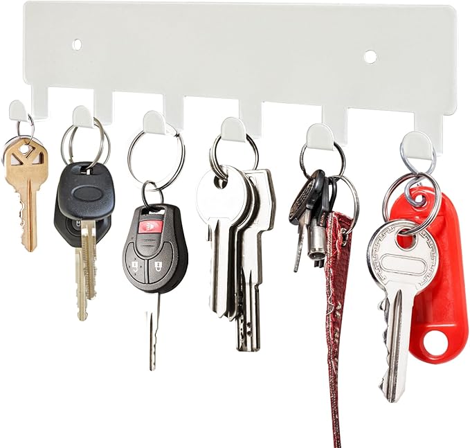 GTK Key Holder for Wall, Key Hooks with 6 Hooks, Wall Mounted Key Holder for Hallway, Self Adhesive Key Rack(White)