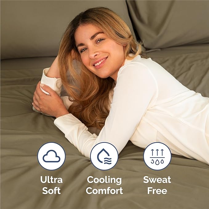 Split King 7 Piece Sheet Set - Comfy Breathable & Cooling - Ultra-Soft Hotel Luxury Bedding Set w/ 8-16 Inch Deep Pockets - 1 Flat & 2 Fitted Sheet & 4 Pillowcases - Wrinkle Free & Easy Care - Khaki