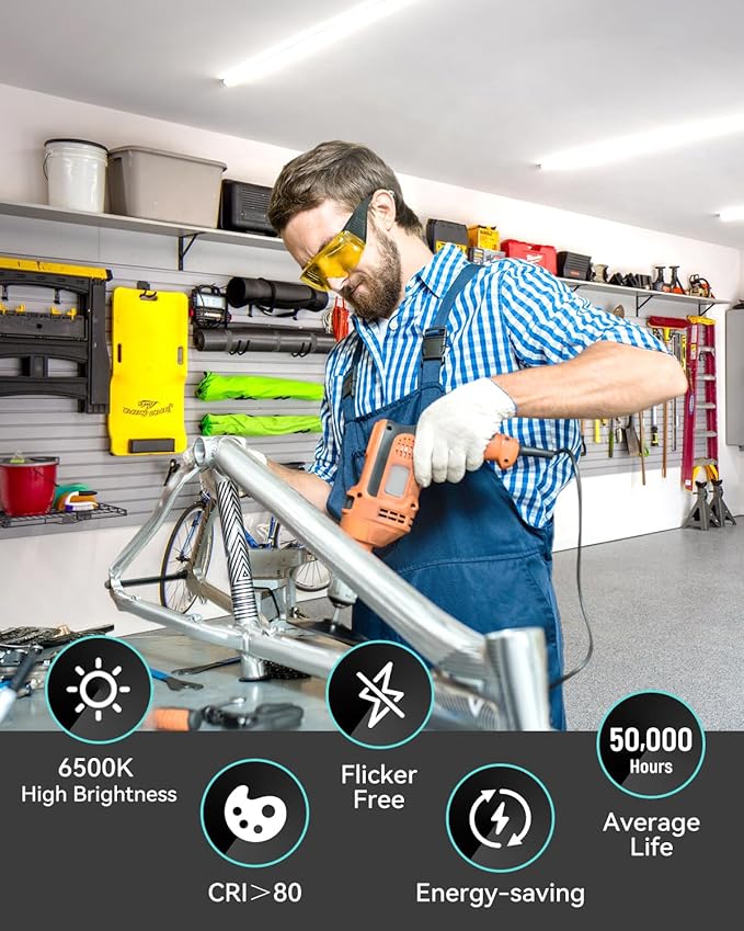 (6 Pack) 4FT T5 LED Integrated Fixture, 6500K,20W,2300LM(Super Bright White) Linkable LED Shop Light,Garage Ceiling and Cabinet Light,Strip Light,Corded Electric with ON/Off Switch