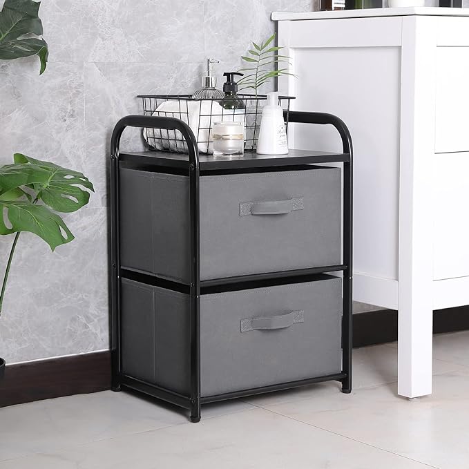 Dresser for Bedroom with 2 Drawers, Wide Chest of Drawers, Fabric Dresser, Storage Organizer Unit with Fabric Bins for Closet, Living Room, Hallway, Nursery, Dark Grey