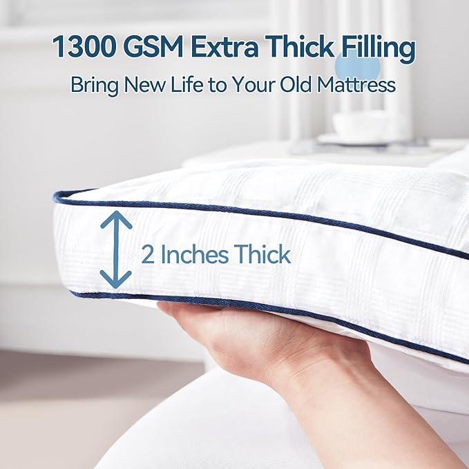 ABENE Mattress Topper for Back Pain Relief, Extra Thick Mattress Pad Pillowtop, Soft Cotton Cover with 8"-21" Deep Pocket, 1300gsm Overfilled Down Alternative Filling (Cotton White, Full)