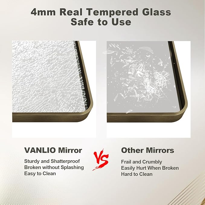 20x30 Inch Bronze Framed Bathroom Mirror, Rectangle Brushed Bronze Metal Vanity Mirror,Rounded Bathroom Vanity Mirror, Anti-Rust, Shatterproof (Horizontal/Vertical)