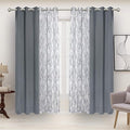 BONZER Mix and Match Curtains - 2 Pieces Branch Print Sheer Curtains and 2 Pieces Blackout Curtains for Bedroom Living Room Grommet Window Drapes, 37x95 Inch/Panel, Light Grey, Set of 4 Panels