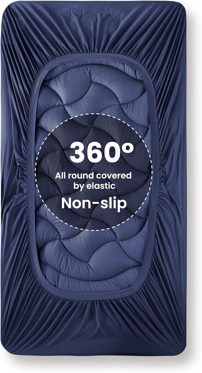 SLEEP ZONE Twin XL Cooling Mattress Topper for College Dorm, Premium Zoned Cool Mattress Pad Cover, Padded Mattress Protector Breathable Washable, Deep Pocket 8-21" (Navy, Twin XL)