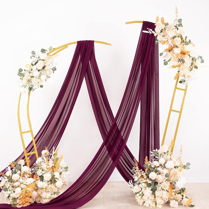 Socomi Wedding Arch Draping Fabric 3 Panels 29" x 19Ft Burgundy Sheer Chiffon Curtain Drapes 6 Yards for Wedding Ceremony Birthday Party Decoration