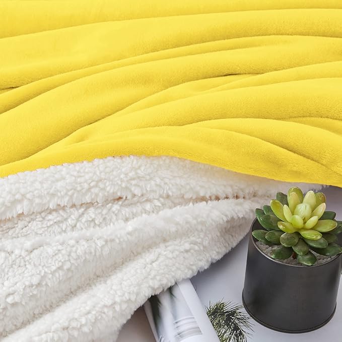 Walensee Sherpa Fleece Blanket (Twin Size 60”x80” Yellow) Plush Throw Fuzzy Super Soft Reversible Microfiber Flannel Blankets for Couch, Bed, Sofa Ultra Luxurious Warm and Cozy for All Seasons