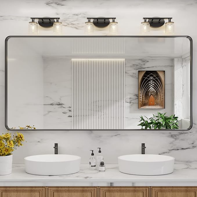 LOAAO 72X36 Inch Black Metal Framed Bathroom Mirror for Wall, Matte Black Bathroom Vanity Mirror Farmhouse, Large Rounded Rectangle Mirror, Anti-Rust, Shatter-Proof, Hangs Horizontally or Vertically