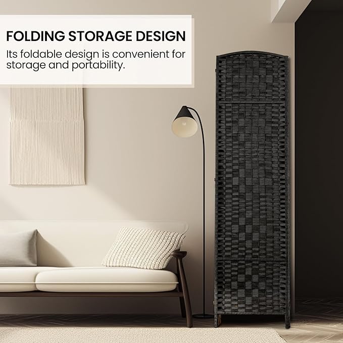 Rose Home Fashion Room Divider, 6 ft Tall Room Dividers and Folding Privacy Screens, 16in Privacy Screen 4 Panel Black Space Temporary Wall Foldable Partition Separation