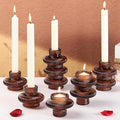 Brown Candlestick Holders Set of 10, Taper Candle Holders for Fall Wedding Table Centerpiece, Ribbed Glass Votive Candle Holders for Dinner Party Halloween Thanksgiving Decor
