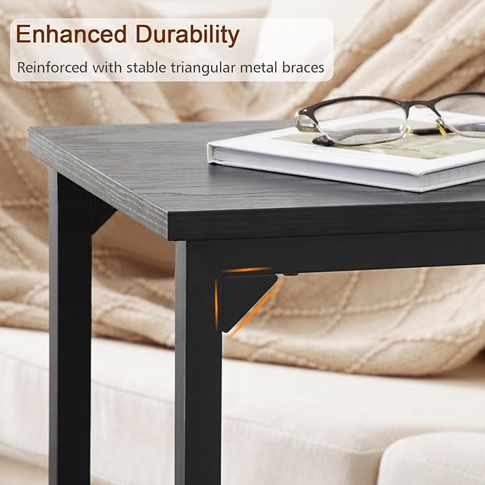 AMHANCIBLE C Shaped Side Table, End Tables Living Room Set of 2, Slide Under Couch Table for Sofa, TV Trays for Bedroom, Small Space, Black, HET02CBK