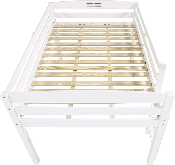 Camaflexi Tribeca Solid Wood Low Loft Bed Frame / 14 Wood Slats and 2 Center Supports / No Box Spring Necessary / Easy Assembly / Full - White, T1303F
