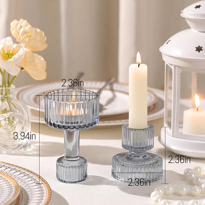Candlestick Holders Bulk, 6 Pcs Blue Combination Candle Holders Set, Crystal Candle Holders for Wedding, Table Centerpiece, Home Decoration