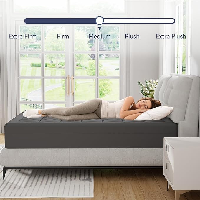 ELEMUSE Dual Layer 3 Inch Memory Foam Mattress Topper Twin XL, Dorm Room 2 Inch Cooling Gel Memory Foam Plus 1 Inch Down Alternative Pillowtop Mattress Pad, College Essential, Comfort Support, Grey