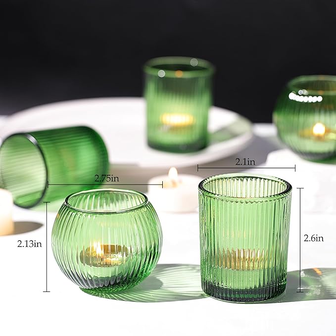 Green Votive Candle Holders Set of 10- Round Green Candle Holders Bulk, Glass Candle Holder for Wedding Home Decoration, Tea Lights Candle Holder for Bridal Shower, Party & Gift
