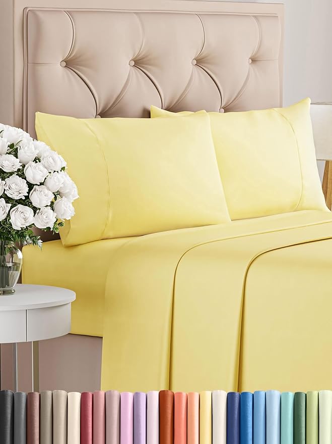 Twin XL 4 Piece Sheet Set - Comfy Breathable & Cooling - Ultra-Soft Hotel Luxury Bedding Set with 8-16 Inch Deep Pockets - 1 Flat & 1 Fitted Sheet & 2 Pillowcases - Wrinkle Free & Easy Care - Yellow