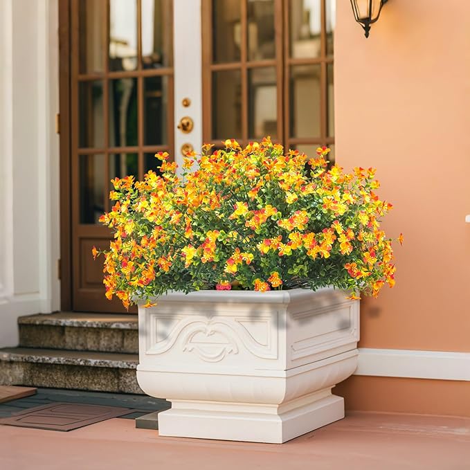 12 Bundles Artificial Fall Flowers for Outdoors, Artificial Plants UV Resistant Fall Fake Mums Plants for Outside Halloween Christmas Porch Decoration ecorations (Orange)