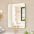 LED Bathroom Mirror with Lights, 24x32 Inch Gold Metal Framed LED Mirror for Bathroom, 3 Colors and Stepless Dimmable Wall Mounted Lighted Bathroom Vanity Mirror, Anti-Fog, Memory