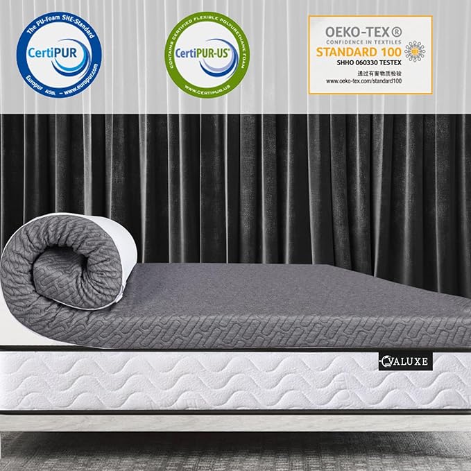 VALUXE 3 Inch Gel Memory Foam Mattress Topper California King Size High Density Cooling Pad Pressure Relief Bed Topper Grey (with Removable & Washable Bamboo Cover)