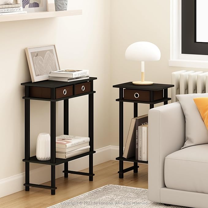 Furinno Turn-N-Tube Tall-Wide Hallway Console Table with Bin, Espresso/Brown
