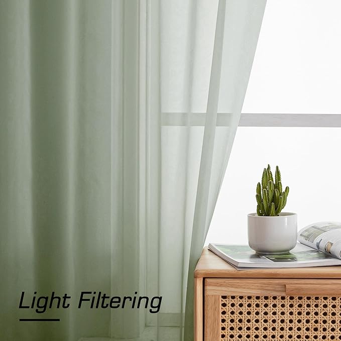 Aiyufeng 108 Inch Sage Green Sheer Window Curtains for Farmhouse, Rod Pocket Voile Window Treatment Vertical Panels for Study Room/Bedroom/Living Room, Sage Green, W59 x L108, 2 Panels