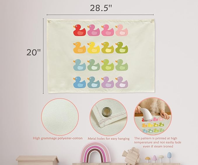Boho Rectangular Banner Flag Wall Sign Decor Gift for Baby Boy Girl Kids,Nursery Baby Room Above Crib Bedroom Playroom Reading Room Wall Decor-Ducks Theme-Baby,Shower Birthday Christmas Gift