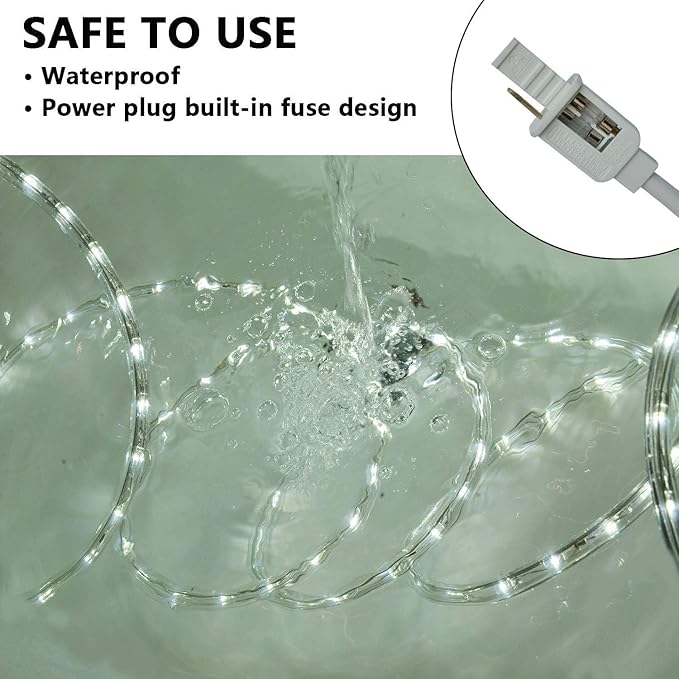 SURNIE Rope Lights Outdoor Waterproof Daylight White: LED 18FT Cuttable Outside Bright 110V Lighting 6000K Flexible Cool Clear Tube, Indoor Deck Patio Xmas Camping Decor, Not Flat Strip