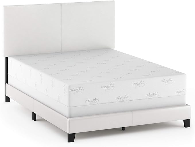 FURINNO Pessac PU Leather Upholstered Platform, Queen, White,FB19821QWH