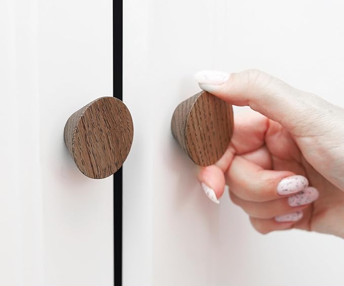 6 Pack Wood Cone Cabinet Knobs (Brown) - 1 ½ " Diameter Round Shape - Wooden Drawer Pulls for Cabinets Doors, Dresser and Drawers Knob, Kitchen Cabinet Door Handle