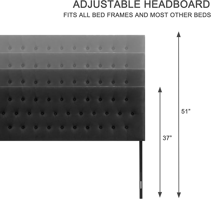Tufted Upholstered Headboard Twin Size, Solid Wood Head Board with Durable Metal Legs, Adjustable Height Twin XL headboard from 37” to 51” Fabric Headboard in Modern Button Design, Black