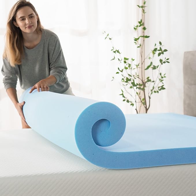 ZINUS 2 Inch Green Tea Cooling Gel Memory Foam Mattress Topper, Cooling Gel Foam, CertiPUR-US Certified, Queen, Blue