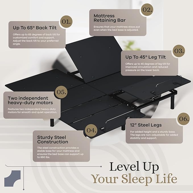 Sven and Son Essential Adjustable Bed Base (Frame) + 10 inch Memory Foam Matt (Firm), Easy Assembly, Head and Foot Lift, Memory Positions, Zero Gravity, Wireless Remote - Split King