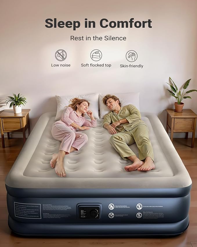 iDOO Queen Air Mattress with Built in Pump, 18 Raised Comfort Inflatable Blow up Mattress, Upgraded Four Chamber Portable Air Bed for Camping, Guests and Home, Colchon Inflable, 650 lbs Max