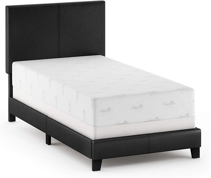 FURINNO Pessac PU Leather Upholstered Platform, Twin, Black