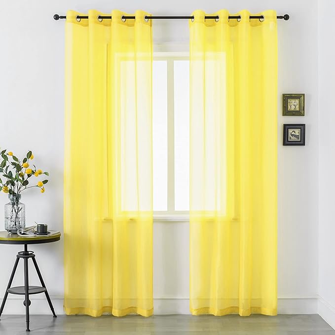 Yellow Curtains 108 Inches Long for Bedroom 2 Panels Grommet Voile Drapes Semi Sheer Light Filtering Sliding Glass Door Curtains for Floor Length Windows Patio Living Room Wide 52x108 Inch Length