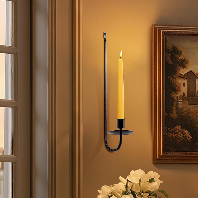 Black Candle Sconces Set of 4, Taper & Pillar Wall Candle Holder, Black Wall Decor, for Entryway, Fireplace, Stair Corner