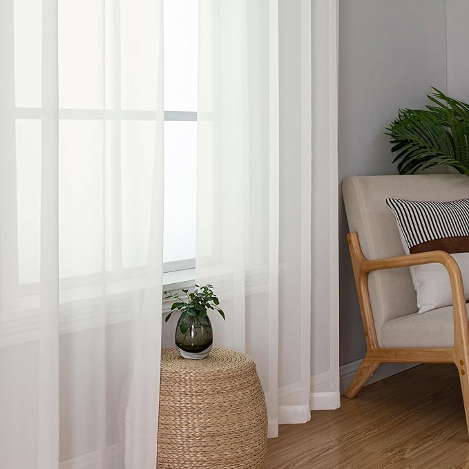 Aiyufeng 2 Pack: Basic Ivory Sheer Curtain Drapes for Living Room 84 Inch Length 2 Panels, Light Filtering Voile Drapes for Bedroom, Patio, Sliding Door, Each 59" W x 84" L, Ivory