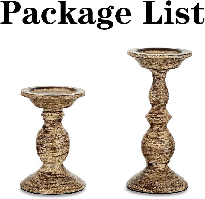 Sziqiqi Vintage Pillar Candle Holders Distressed Metal Candleholder, Shabby Chic Candle Stand Candlestick Holder Decorative Table Centerpiece Fireplace Decor Set of 2