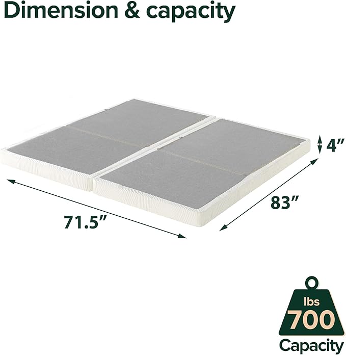 ZINUS 4 Inch Box Spring with Cover, No Assembly Mattress Foundation, Sturdy Metal Structure, Split Cal King, White