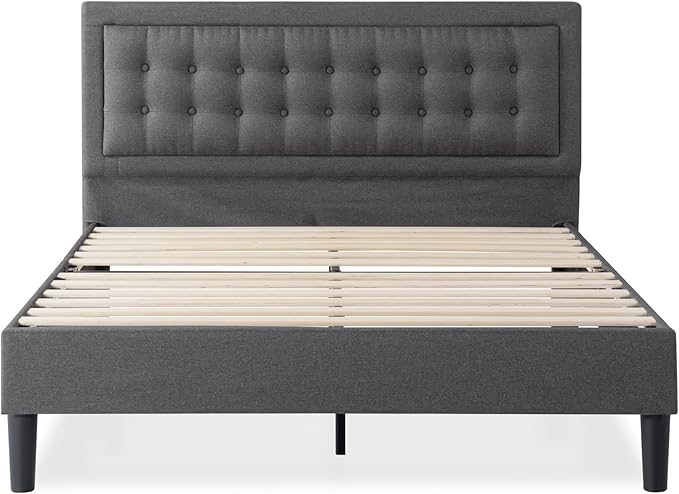 ZINUS Dachelle Upholstered Platform Bed Frame, Mattress Foundation, Wood Slat Support, No Box Spring Needed, Eco Friendly WonderBox (TM) Packaging, Easy Assembly, Dark Grey, Queen