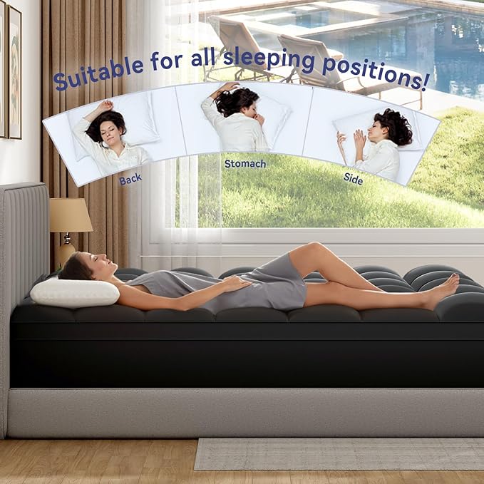 ELEMUSE Full XL Black Mattress Topper for Back Pain, Extra Thick Mattress Pad Cover, Plush Soft Pillowtop with Elastic Deep Pocket, Overfilled Down Alternative Filling