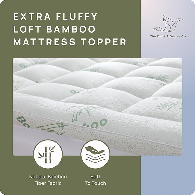 Cooling Mattress Topper - Short Queen Size | Plush Pad Mattress Topper for Back Pain Relief, 8-21" Deep Pocket | Viscose Made from Bamboo Pillow Top | Camper Bed Essentials | 60 x 75 Inch